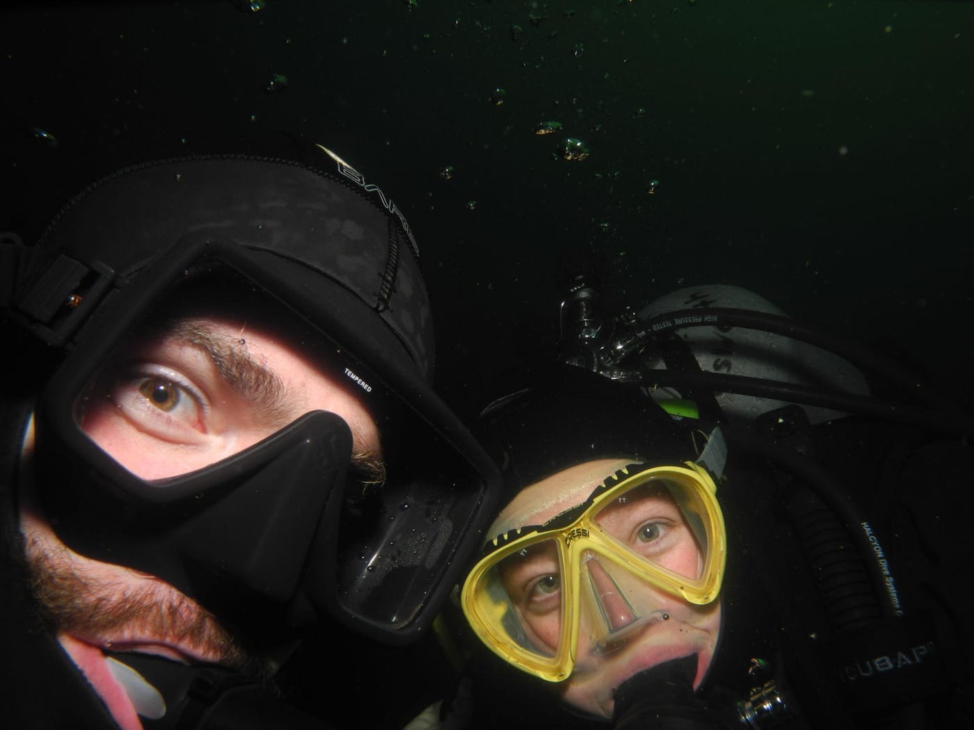 Underwater selfie of Dave Ashley and his wife scuba diving on the Sunshine Coast, BC